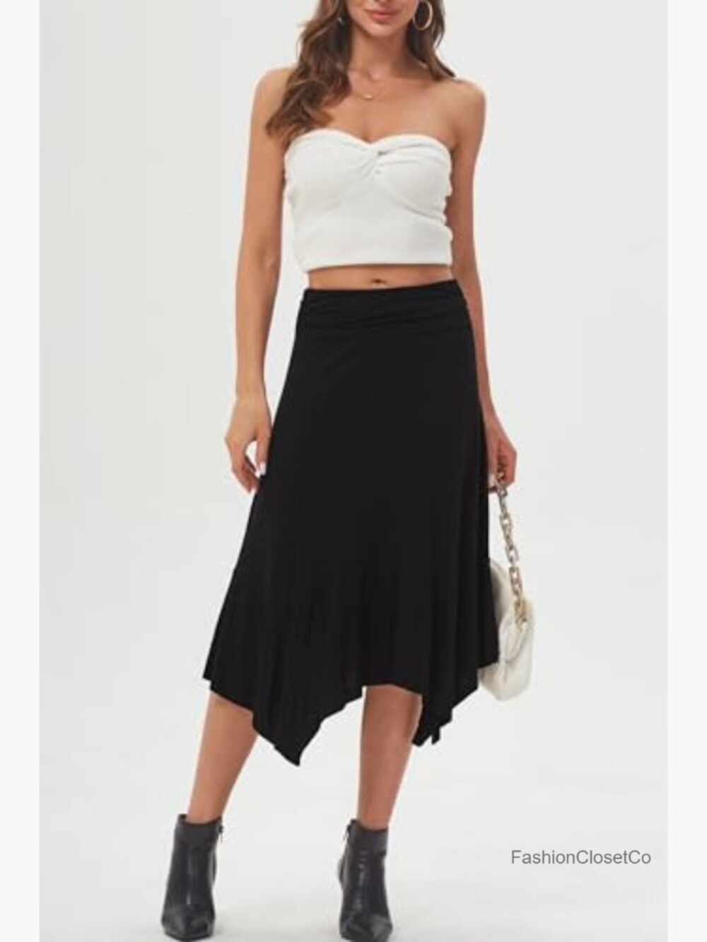 Flowy Handkerchief Hemline Midi Skirt - Ruched Elastic Waist - Picture 3 of 7